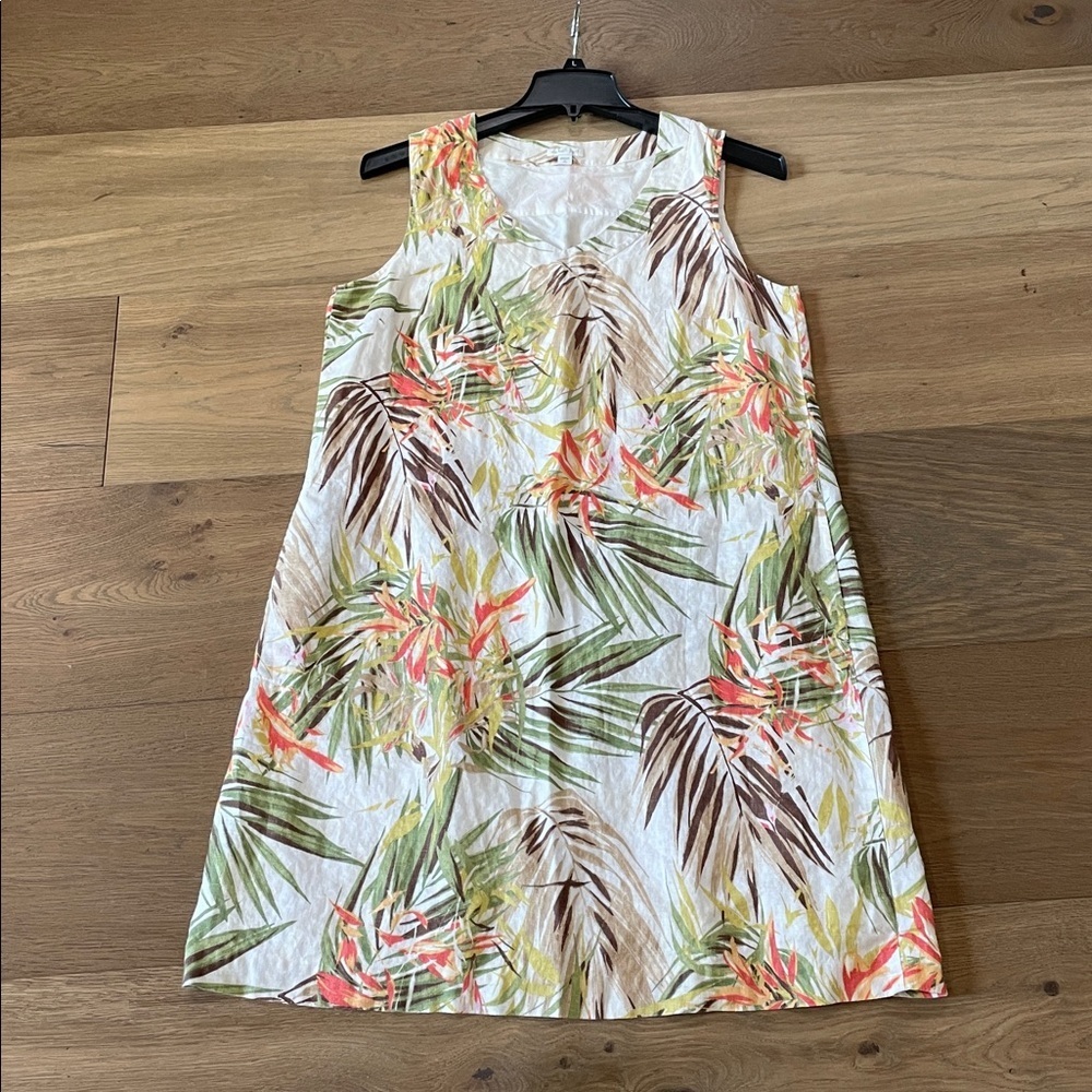 J. Jill Love Linen Tiger Lily Jungle Shift Dress MT Sleeveless Tropical Floral - Picture 10 of 13